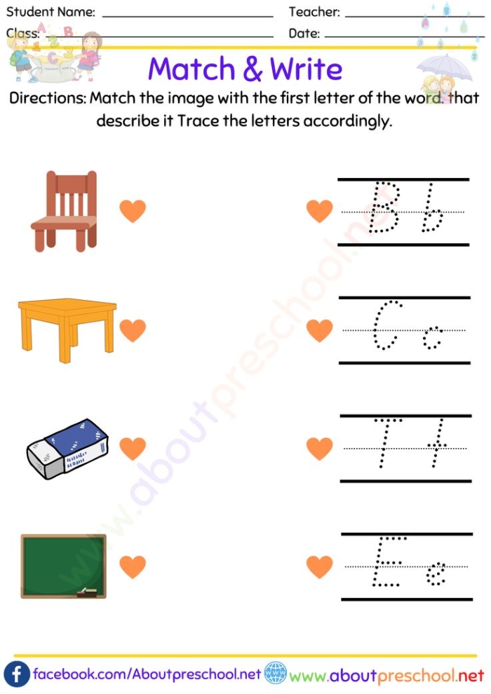 Alphabet Match Up Activity 14 for Early Letter Recognition Practice Kindergarten student matching uppercase and lowercase letters with picture clues on alphabet worksheet