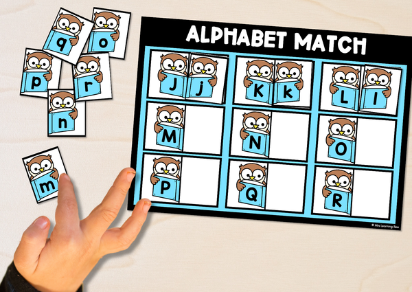 Alphabet Match Up Activity for Letter Recognition and Sound Correspondence Kindergarten student matching uppercase and lowercase letters with picture clues on an alphabet worksheet
