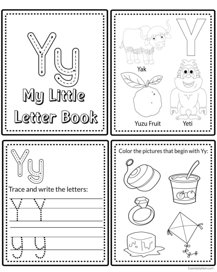Kindergarten student coloring a printable Alphabet Mini Book worksheet for phonics practice