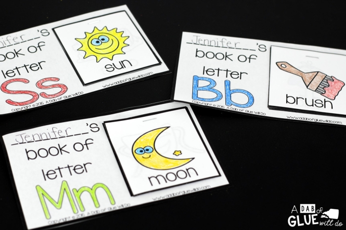 Kindergarten student coloring a printable Alphabet Mini Book worksheet to practice phonics skills
