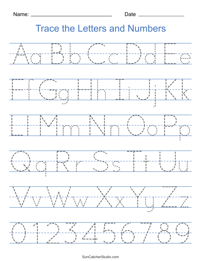 Tracing and writing activities for the letter A on a preschool worksheet