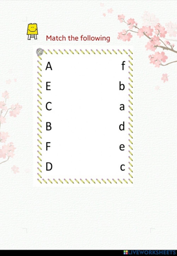 Alphabet Match Up Activity for Letter Recognition and Sound Practice Kindergarten student matching uppercase and lowercase letters with picture clues for alphabet sounds