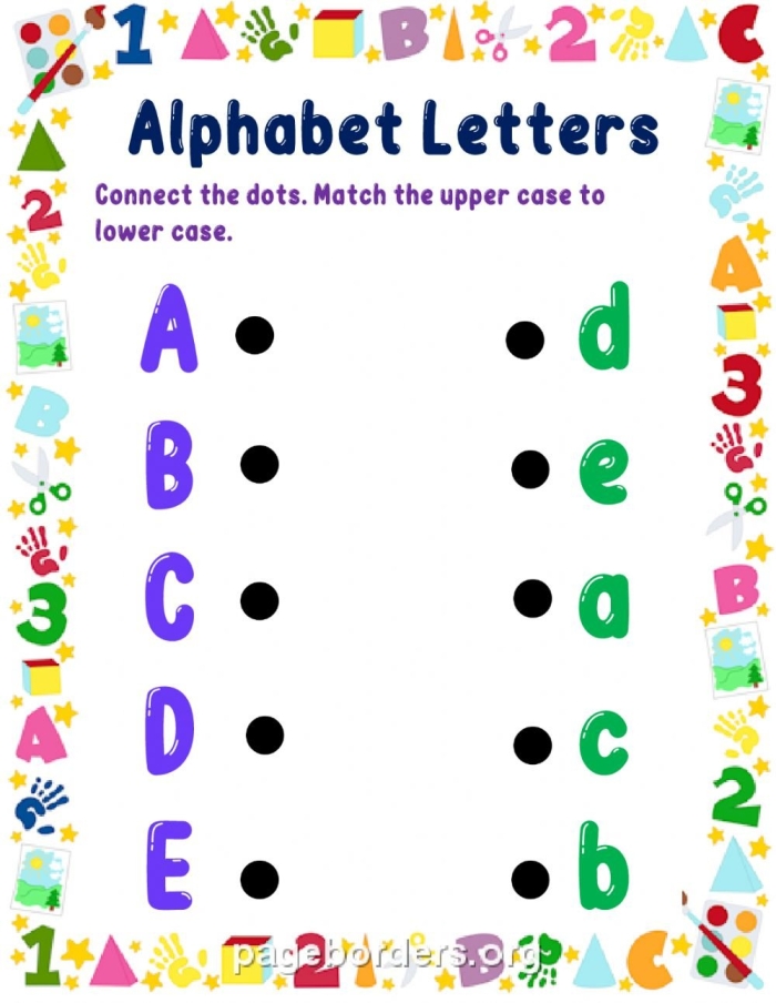 Worksheet for learning the alphabet with a Valentine's Day theme for kindergarten students