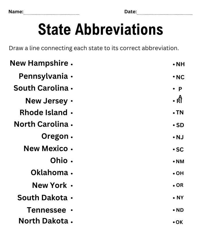 Worksheet for alphabetizing all 50 U.S. states for third graders