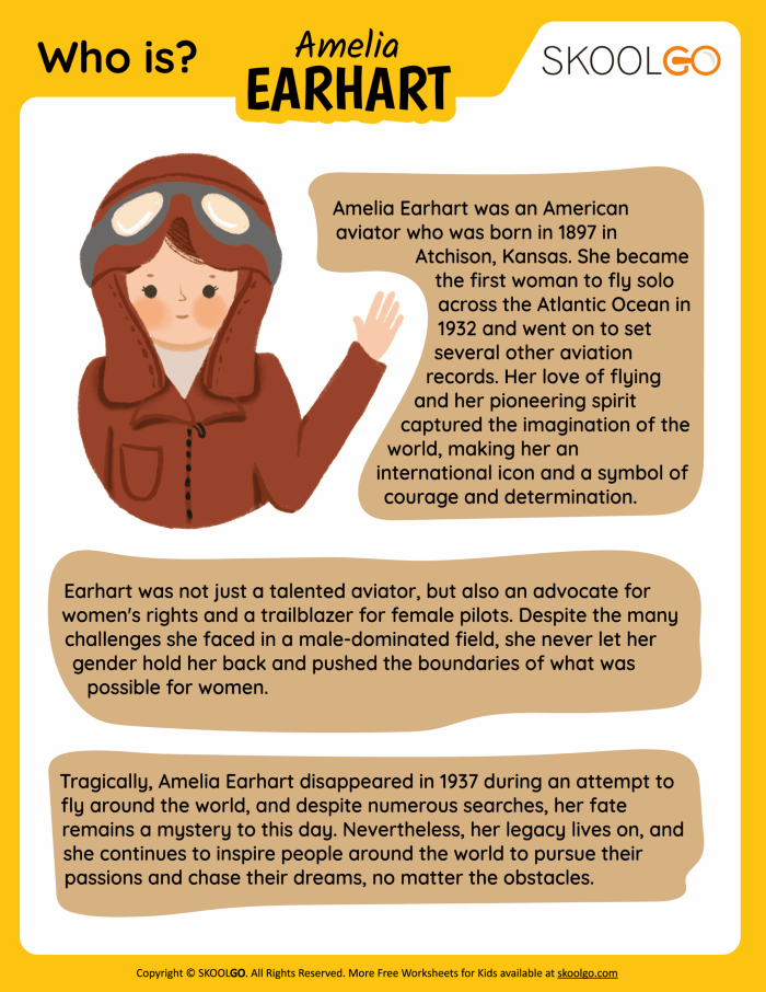 Amelia Earhart Biography worksheet for second grade math 19 Second grade math worksheet featuring a biography and aeronautics problems about Amelia Earhart number 19