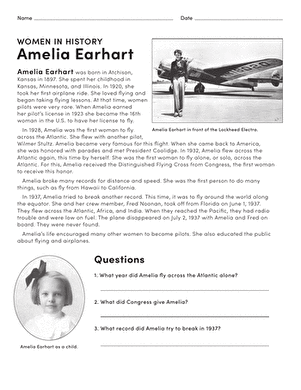 Amelia Earhart Biography Worksheet Number 14 for Second Grade Algebra Second grade students solving math problems on an Amelia Earhart biography worksheet