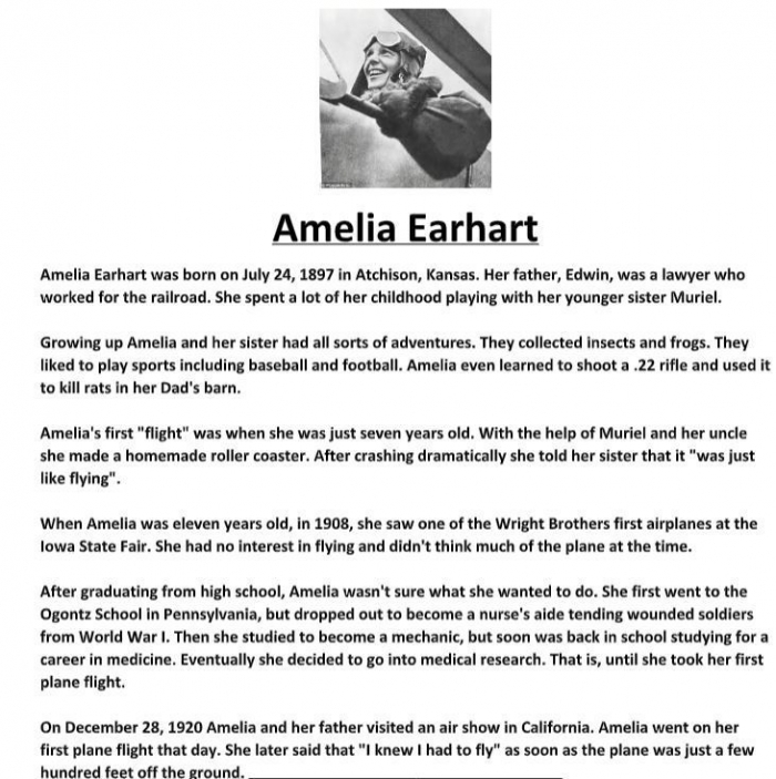Amelia Earhart Biography Worksheet for Elementary Learners - Image 5 Second grade students learning about pioneering aviator Amelia Earhart and her historic aviation achievements through an educational worksheet