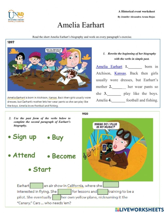 Engaging worksheet featuring Amelia Earhart for practicing reading responses in the classroom Amelia Earhart Reading Response worksheet for second-grade students focusing on comprehension skills