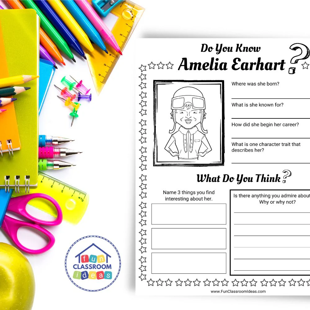 Amelia Earhart Biography Algebra Worksheet for Grade 2 Number 10 Second grade student worksheet featuring a biography of Amelia Earhart with algebra problems