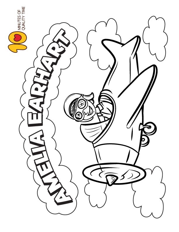 Engaging Amelia Earhart themed activity for young learners Amelia Earhart coloring page worksheet for Pre-K students learning phonics