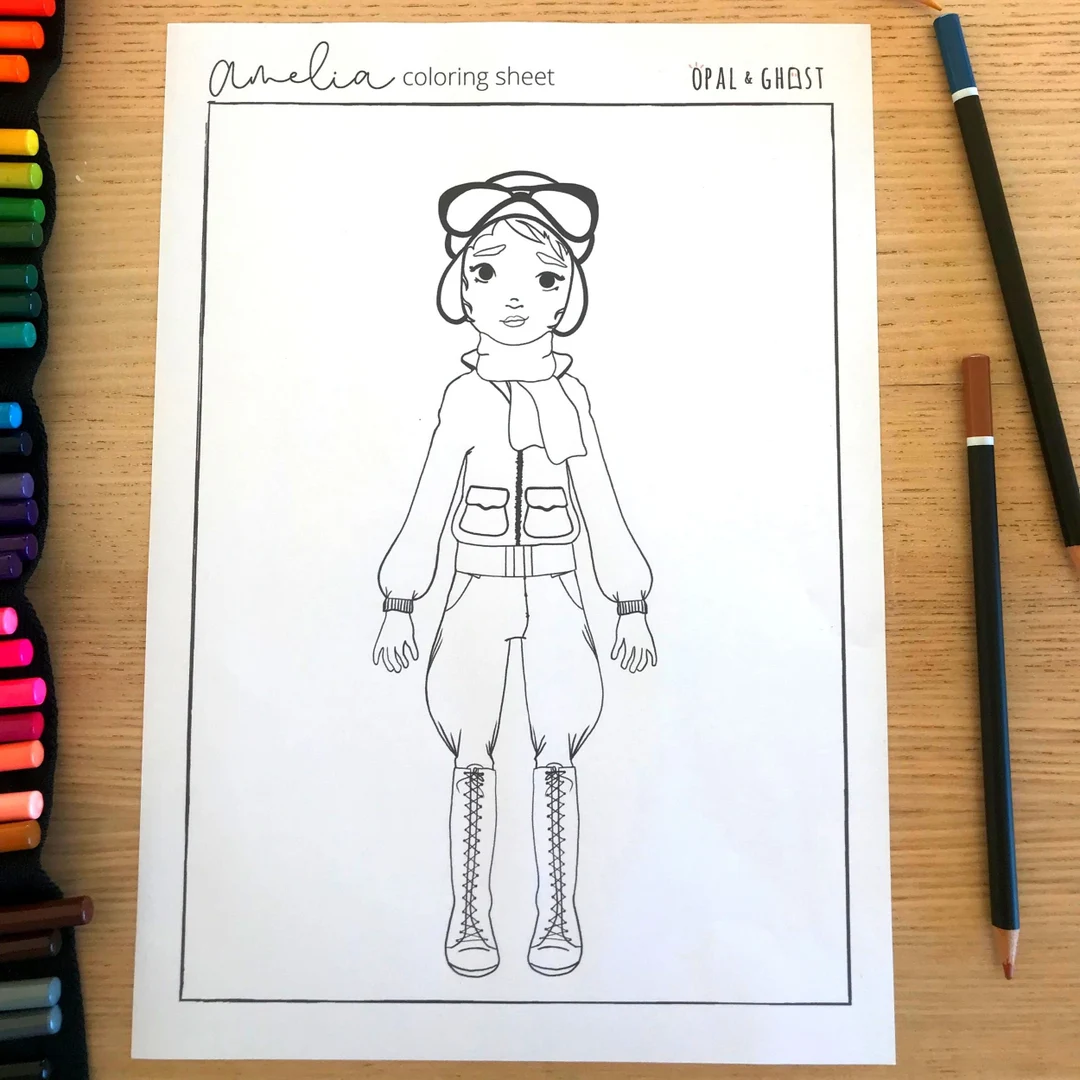 Explore the legacy of Amelia Earhart through this fun coloring sheet Amelia Earhart coloring page worksheet for Pre-K phonics activities