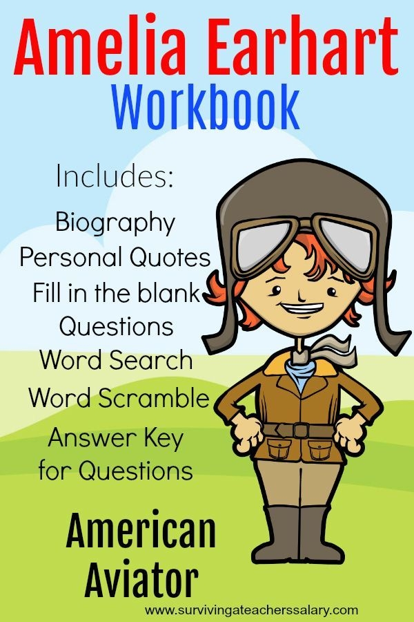 Second Grade Amelia Earhart Aeronautics Pioneer Learning Activity Amelia Earhart Biography worksheet for second grade students learning about the pioneering aviator and her achievements