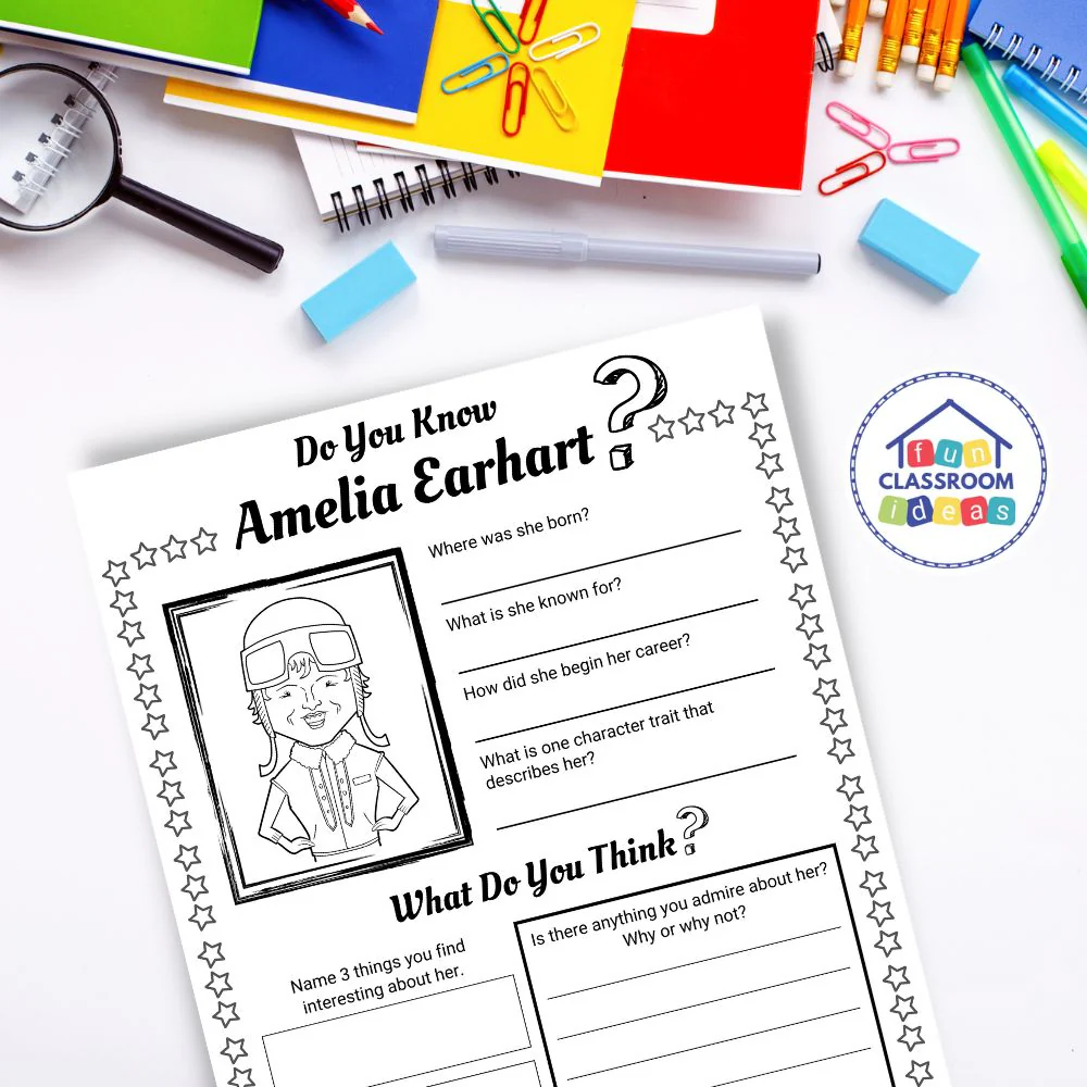 Amelia Earhart Algebra Worksheet Nine for Second Grade Students Second grade math worksheet featuring a biography of aviation pioneer Amelia Earhart