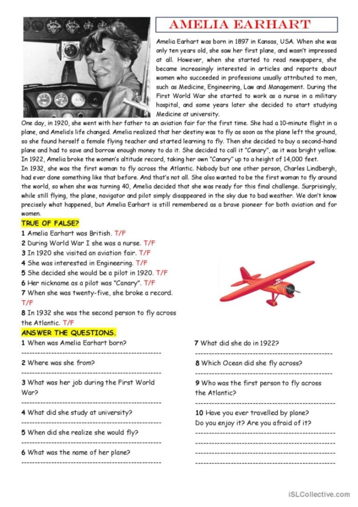 Engaging worksheet featuring Amelia Earhart to support reading response activities Amelia Earhart Reading Response worksheet for second graders to enhance reading comprehension skills
