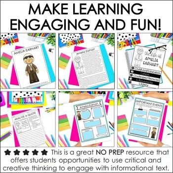 Engaging reading comprehension activity featuring Amelia Earhart Amelia Earhart Reading Response worksheet for second grade students