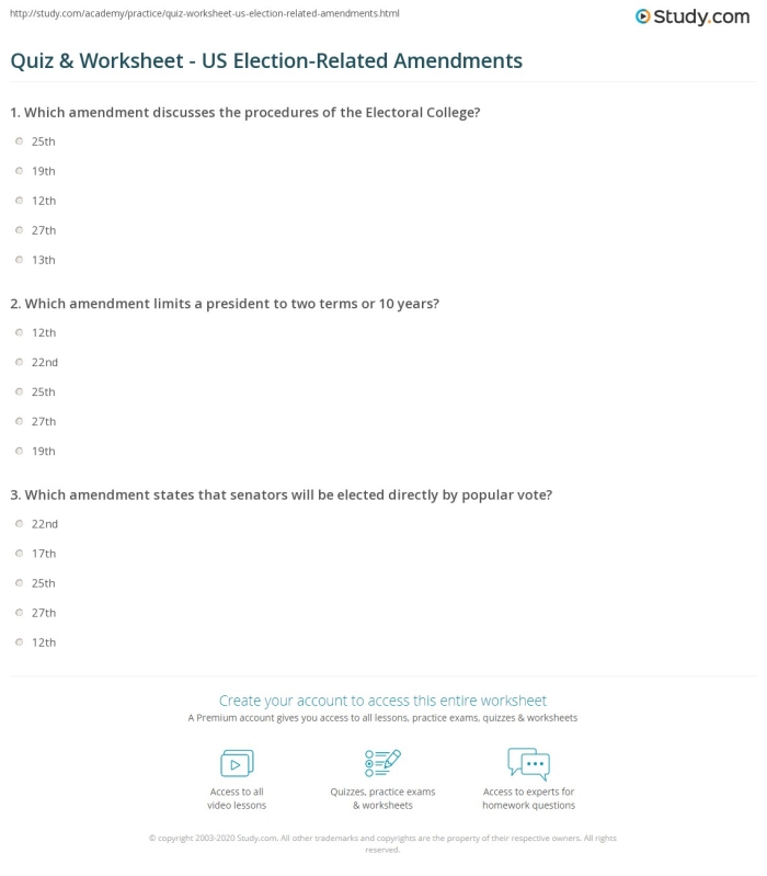 Fourth grade students taking a quiz on U.S. Constitution amendments worksheet 6