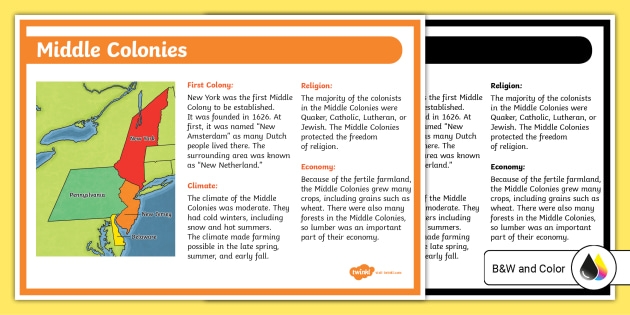 Sixth grade social studies worksheet covering the three distinct regions of the American Colonies in the 1700s