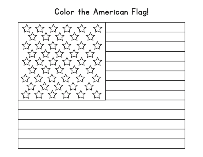 Kindergarten student counting stars and stripes on an American flag worksheet for Independence Day