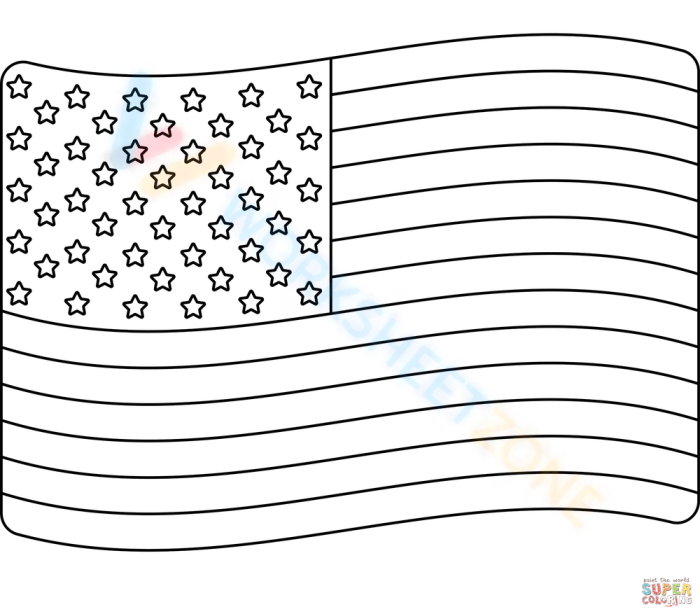 Kindergarten student counting stars and stripes on an American flag coloring worksheet for Independence Day