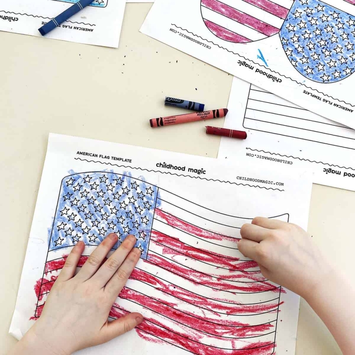 Kindergarten data and graphing worksheet featuring an American flag for counting stars and stripes