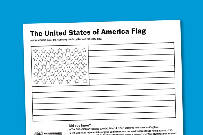 Kindergarten American Flag worksheet featuring a counting activity for stars and stripes