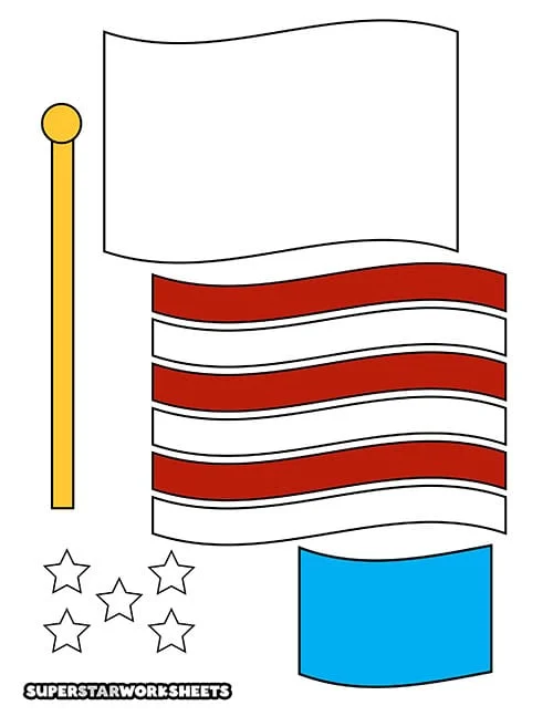 Illustration of a worksheet focused on the history of the American flag for third graders