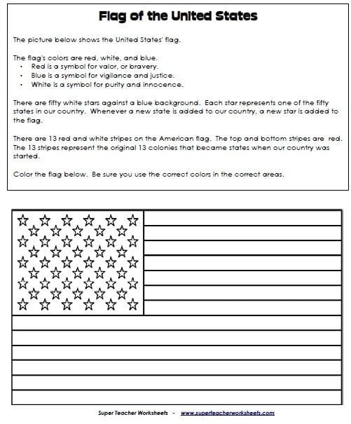 Third grade students completing a history of the American flag educational worksheet