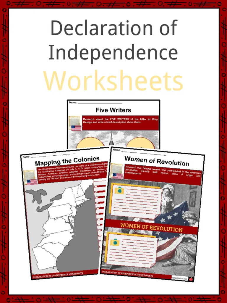 American Independence worksheet for fifth grade word families study Fifth grade student working on an American Independence worksheet about writing a declaration