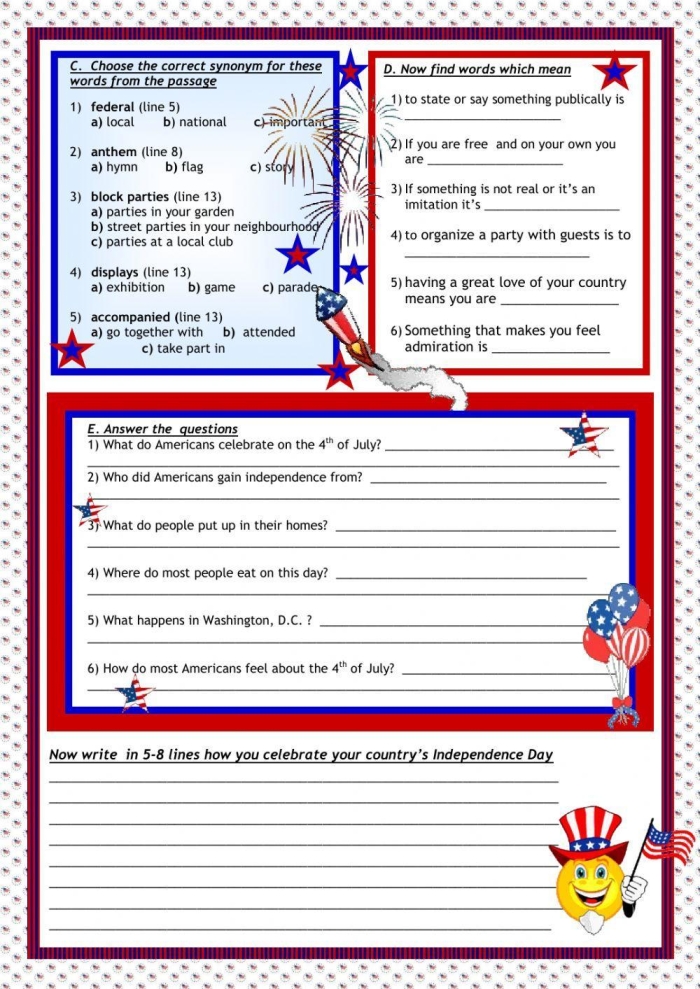 Declaration of Independence Creative Writing Activity for Fifth Grade Learners Fifth grade students completing a creative writing worksheet about the Declaration of Independence with word family activities