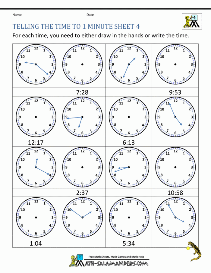 Second grade student completing a Clock Work telling time worksheet about analog clocks