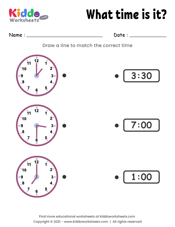 Second grade students matching analog clocks to digital clock displays to practice telling time skills