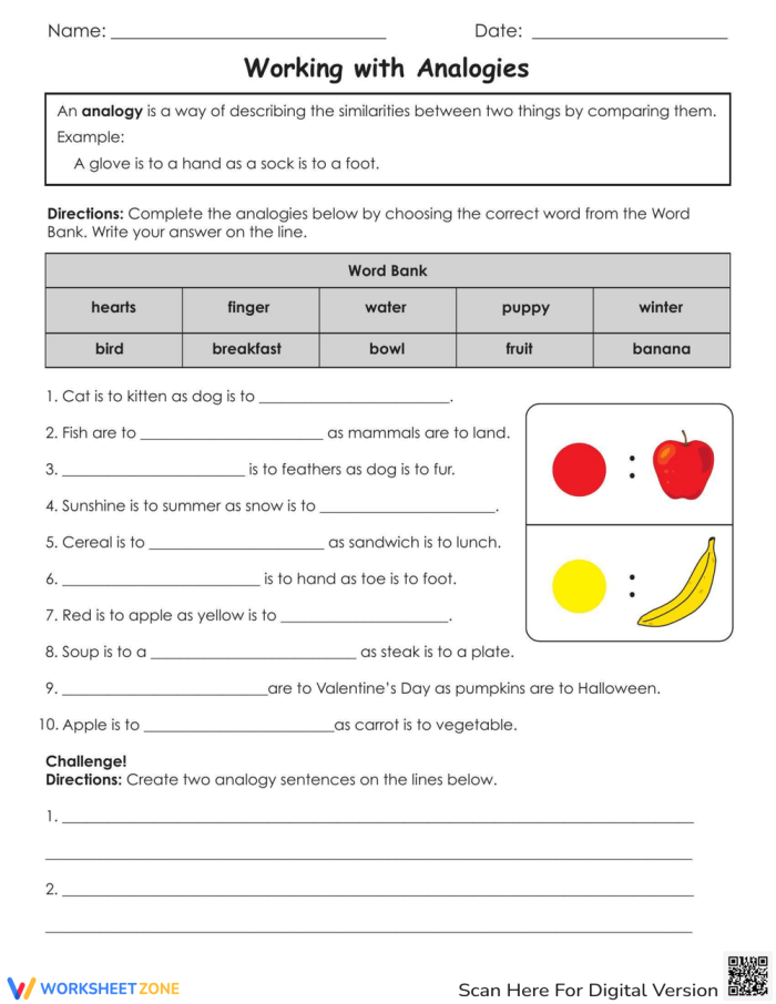 Working with Analogies worksheet for third grade decimal lesson 7 Third grade students practicing word relationships with a printable Working with Analogies worksheet