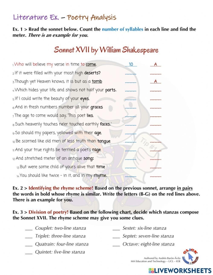 Graphic organizer featuring questions to guide students in analyzing a poem Analyzing a Poem worksheet designed for third-grade students to enhance their poetry comprehension
