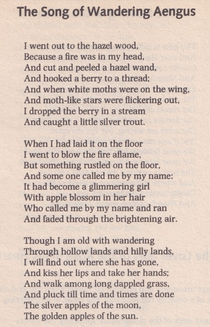 Worksheet for analyzing "The Song of Wandering Aengus" by William Butler Yeats for seventh graders