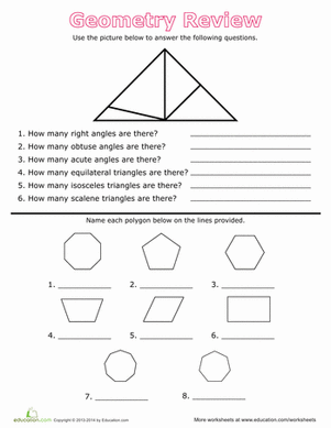 Basic Geometry worksheet featuring the anatomy of an angle for fourth graders
