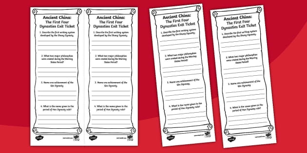 Students analyzing the first four dynasties of Ancient China on a worksheet