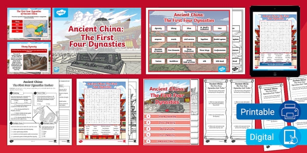 Sixth grade students learning about key historical accomplishments in Ancient China through the first four dynasties worksheet