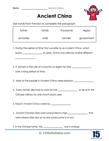 Sixth grade students studying the history and achievements of the first four dynasties of Ancient China