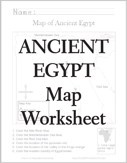 Ancient Egypt Geography Map Worksheet for Fifth Grade History Lesson 4 Fifth grade student working on a geography worksheet featuring an illustrated map of ancient Egypt
