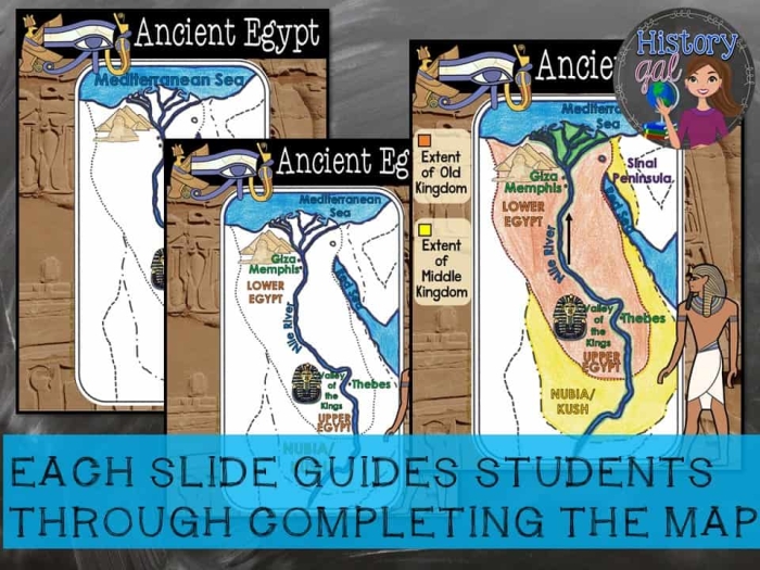 Fifth Grade Ancient Egypt Geography Learning Resource Ancient Egypt Map showing the Nile River, major cities, and geographical regions for fifth grade students