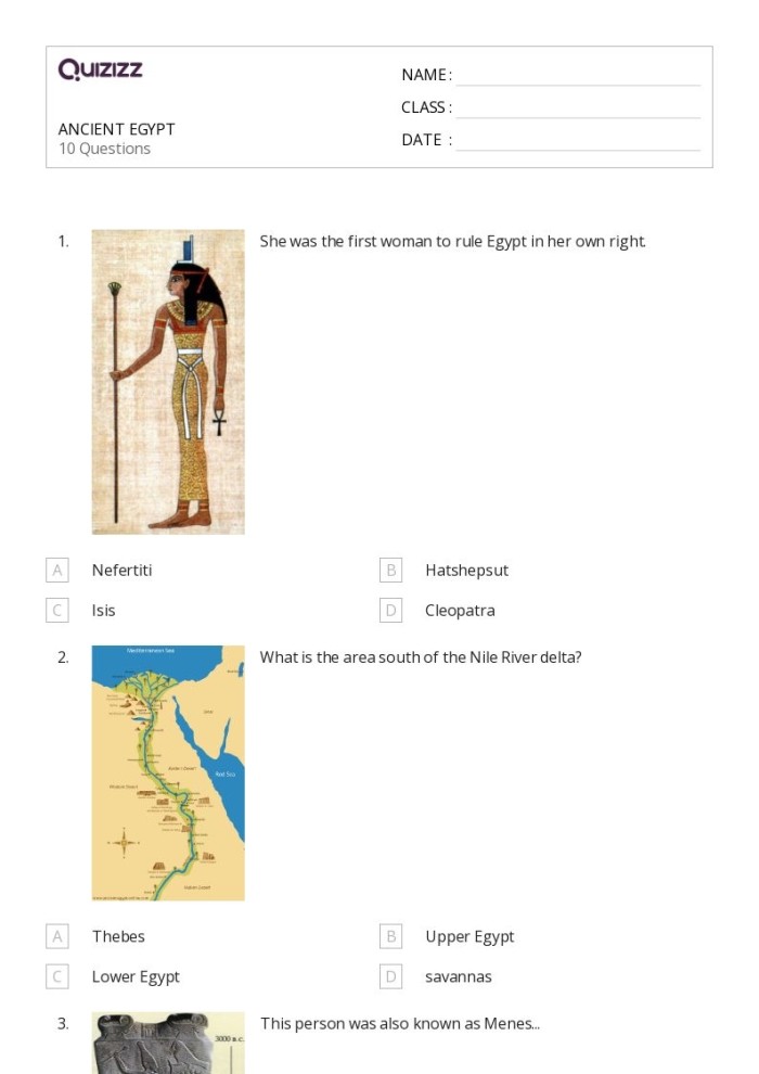 Worksheet image for Ancient Egypt: The Gift of the Nile activity for 6th graders Students analyzing the geographic significance of the Nile River in Ancient Egypt