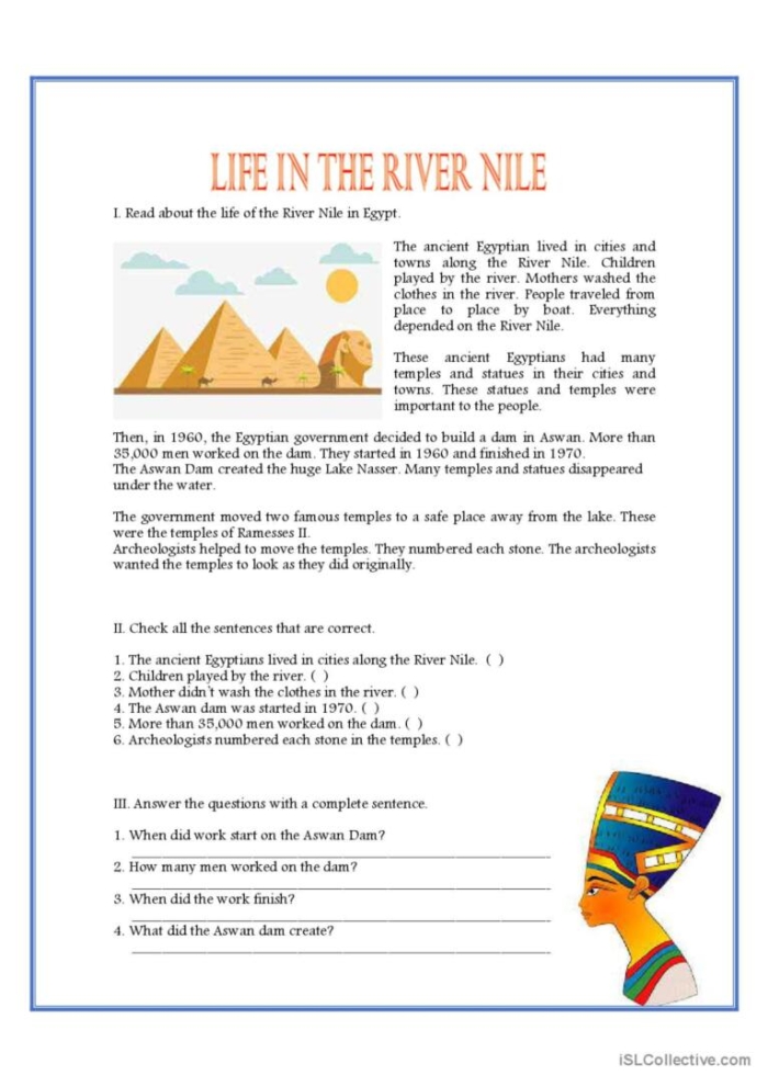 Ancient Egypt The Gift of the Nile worksheet geography activity 4 Sixth grade students analyzing the geographic impact of the Nile River on a map of Ancient Egypt