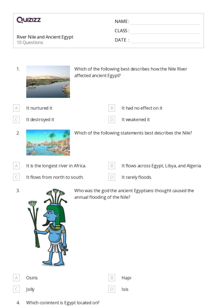 Ancient Egypt The Gift of the Nile Worksheet Page Two Sixth grade students studying a map of the Nile River on an Ancient Egypt worksheet