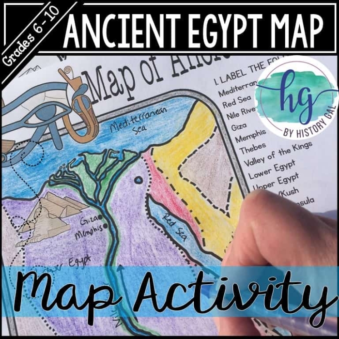 Ancient Egypt Geography Map Worksheet for Elementary Learners Map of ancient Egypt showing the Nile River, major cities, and geographical regions for fifth grade history students