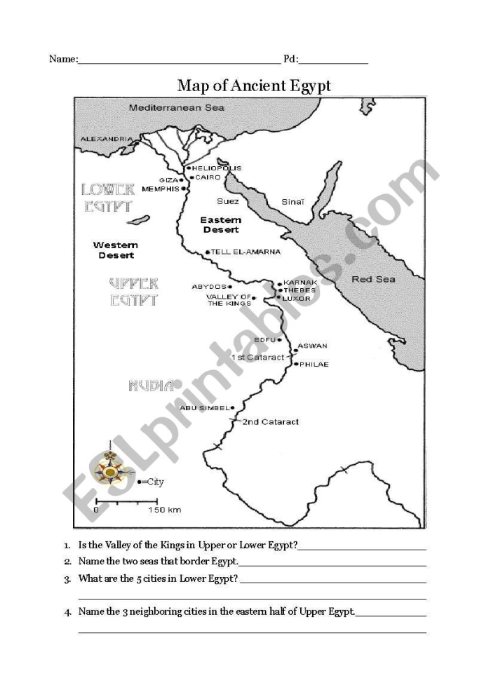 Ancient Egypt Geography and Nile River Worksheet Activity 3 Sixth grade students studying maps of the Nile River and Egyptian civilization on a worksheet