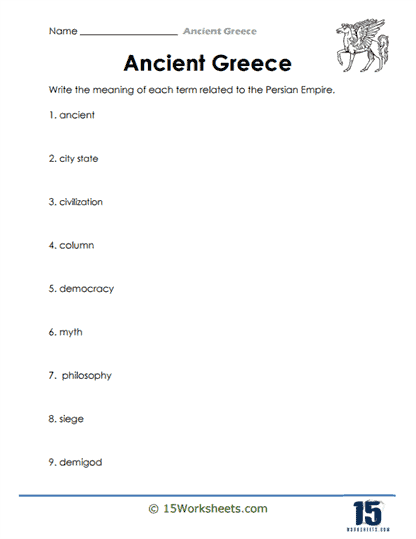 Worksheet illustrating the four main types of ancient Greek governments for sixth graders
