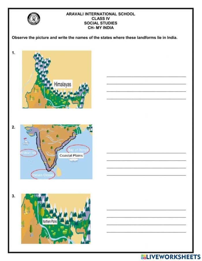 Ancient India Map Worksheet Physical Geography Practice for Grade 6 Sixth grade geography worksheet featuring a blank map of Ancient India for labeling physical terrain features