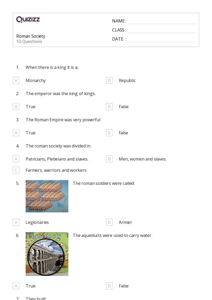 Sixth grade students comparing social classes in ancient Roman society with a worksheet activity