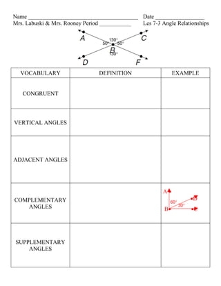 Seventh grade students practicing geometric angle relationships with a structured one-page guided notes handout