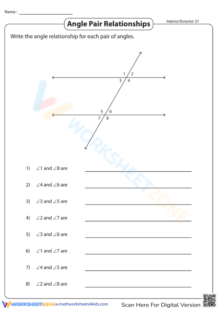 Seventh grade student completing angle relationships guided notes worksheet with examples of complementary and supplementary angles